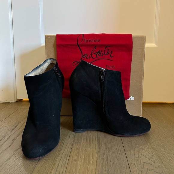 Christian Louboutin Black Suede Ankle Booties - Picture 1 of 5